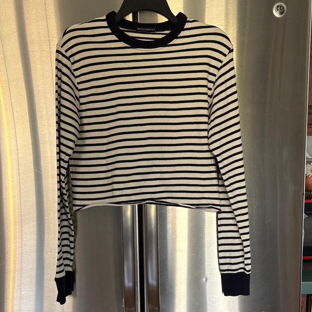 Brandy Melville Navy and White Striped Long Sleeve Top